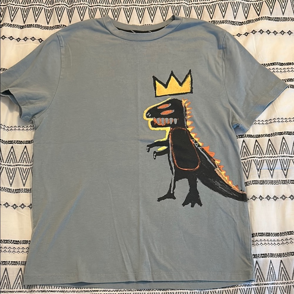 Uniqlo Jean-Michel Basquiat Kids Dinosaur Graphic Art T-Shirt Blue/Green sz 12